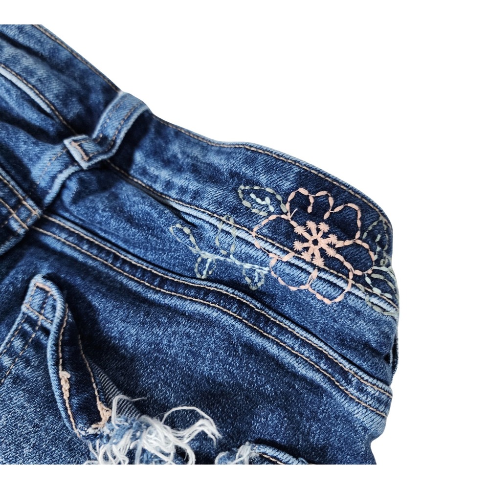 American Eagle Strigid Distressed Mom Jeans Dark Wash Floral Embroidery Size 000 - Picture 2 of 13
